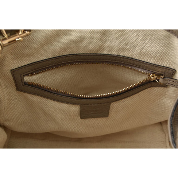 Gucci Soho Interlocking G Tote Shoulder Bag Leather Greige - Picture 5 of 12